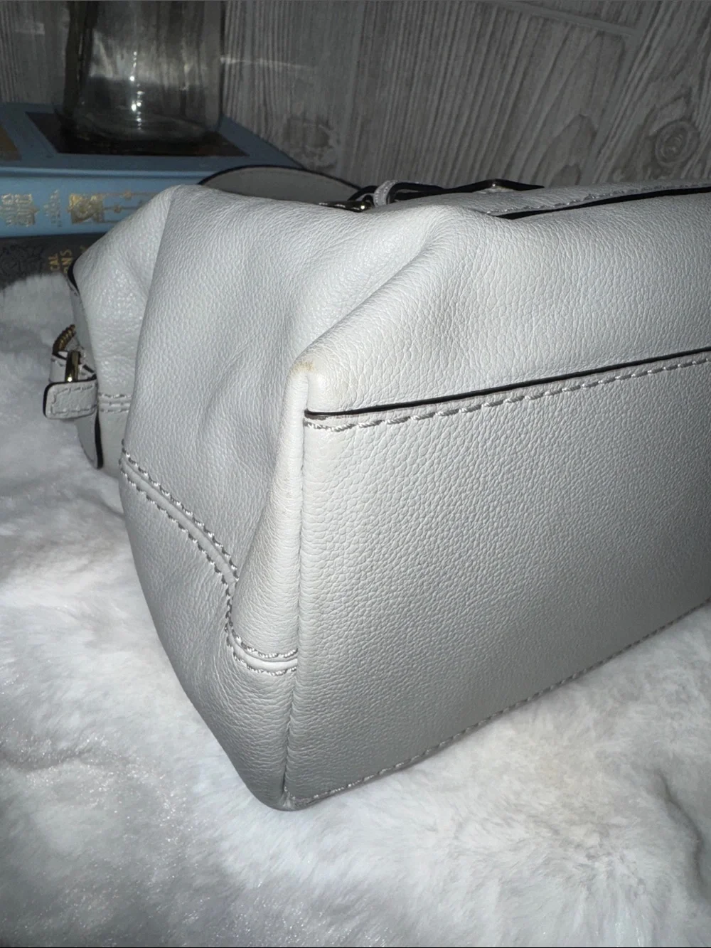 kate spade Allen Street Raquelle  light gray leather satchel with gold hardware